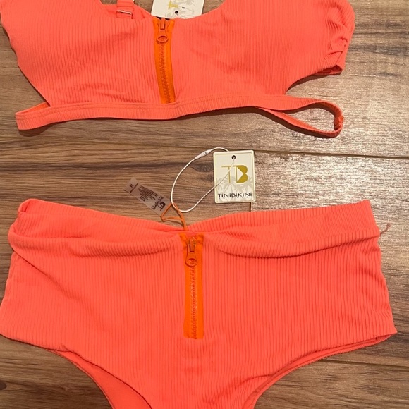 NWT TiniBikini Swimwear Sexy Zipper 2 Piece Bikini Swimsuit Tangerine Size M - Picture 6 of 12